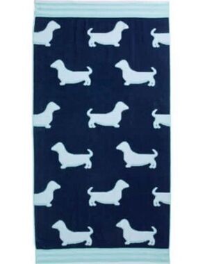 NWT DACHSHUND NAVY BLUE OVERSIZED BEACH TOWEL with turquoise stripes